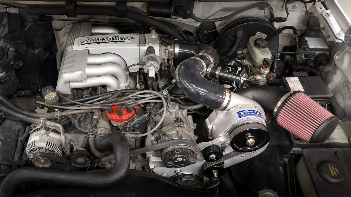 1988-96 Ford F-150 / Bronco (5.0, 5.8) engine bay with ProCharger supercharger
