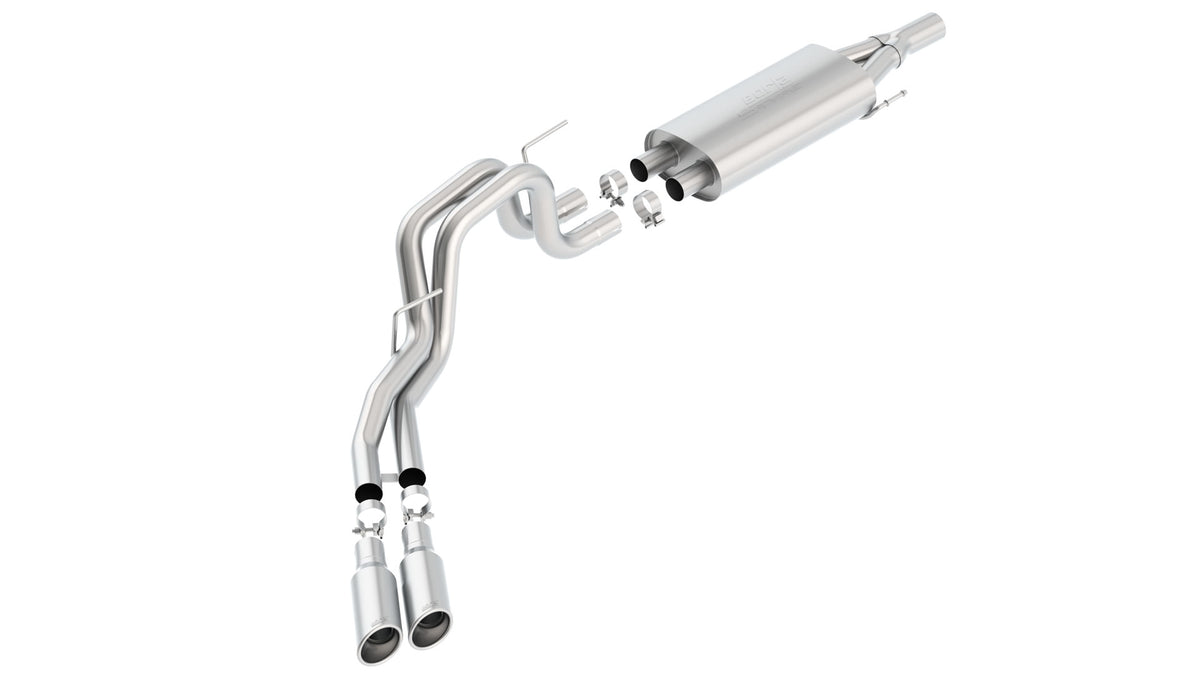 Borla Cat-Back Exhaust, Truck Side Exit, 4" Tips – 2010-2014 F-150 SVT Raptor/ 2011-2012 F-150 Harley Davidson Edition 6.2L