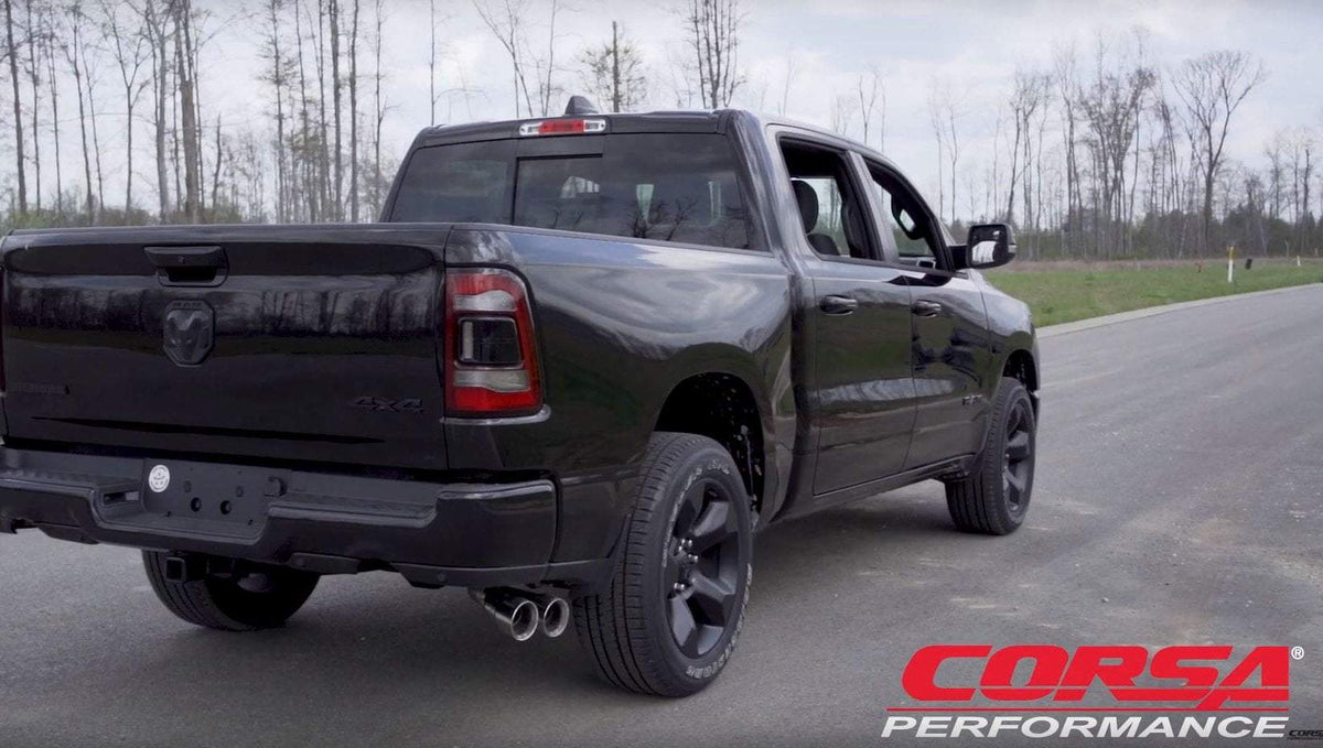 Corsa 3.0" Cat-Back Exhaust, SSE 4.0" Twin Tips – 2019-2023 Dodge RAM 1500 5.7L; 2019-2023 Dodge RAM Rebel 1500 5.7L