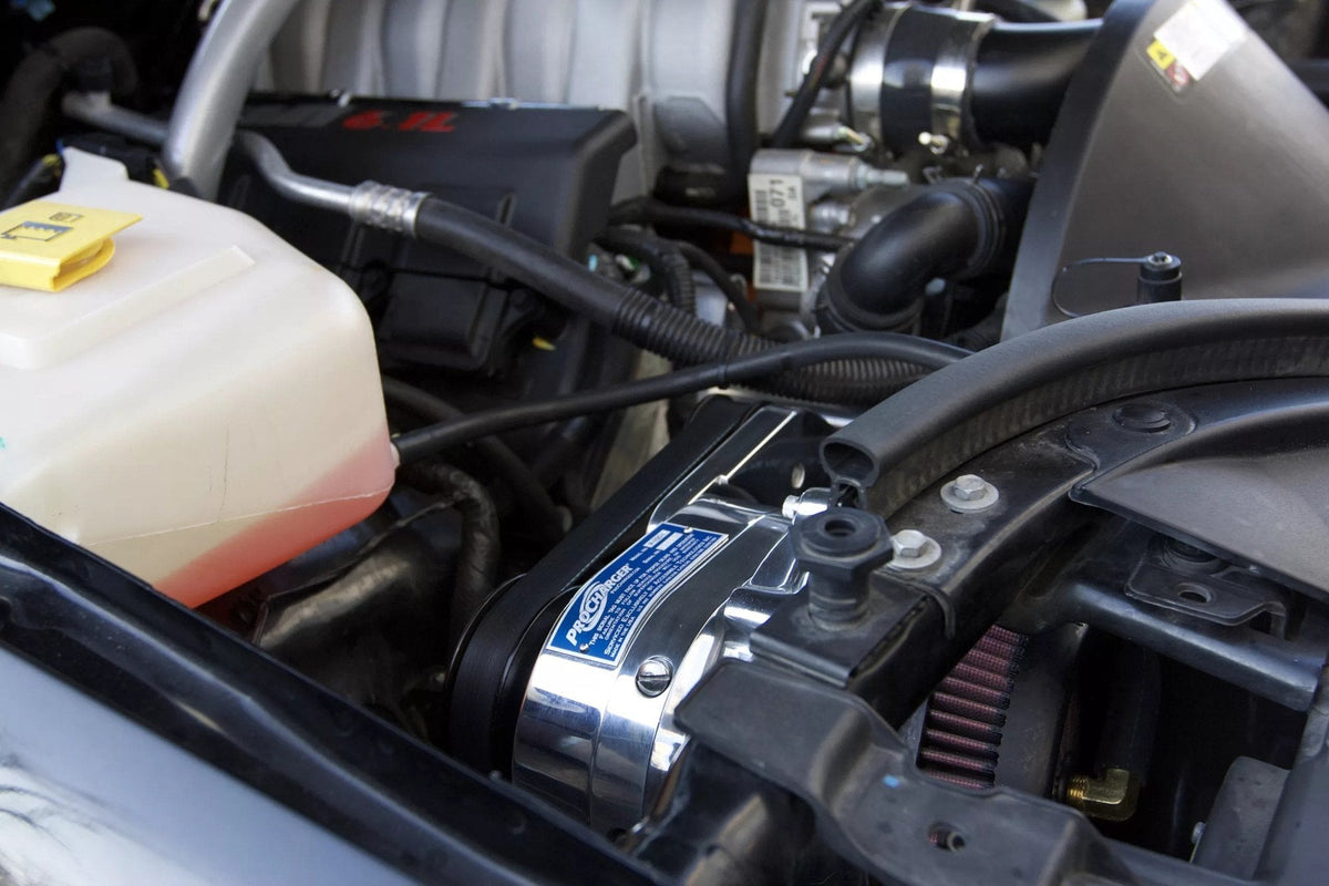 2006-10 Jeep Grand Cherokee SRT8 (6.1) engine bay with ProCharger supercharger