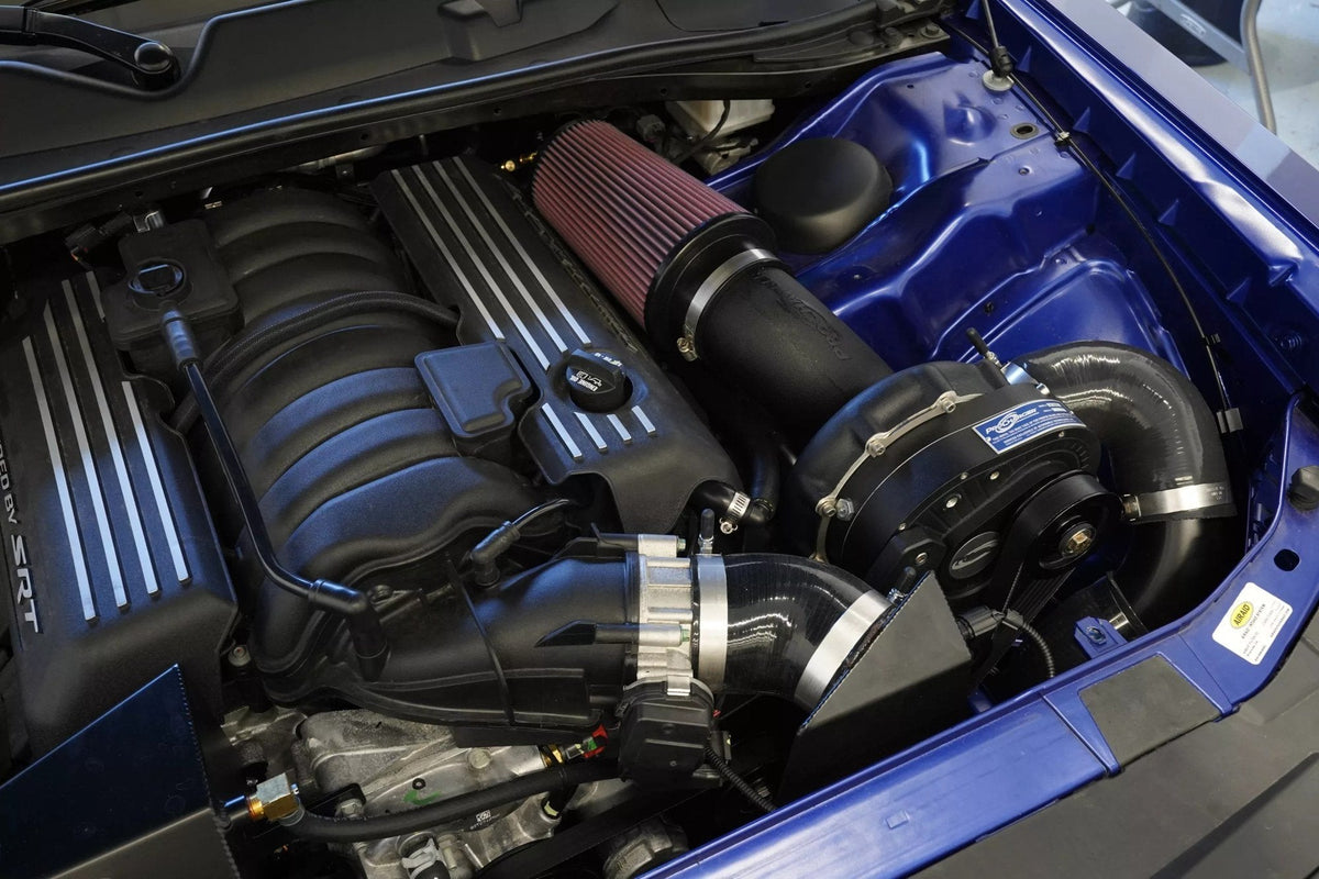 2011-23 Dodge Challenger HEMI (6.4) engine bay with ProCharger supercharger