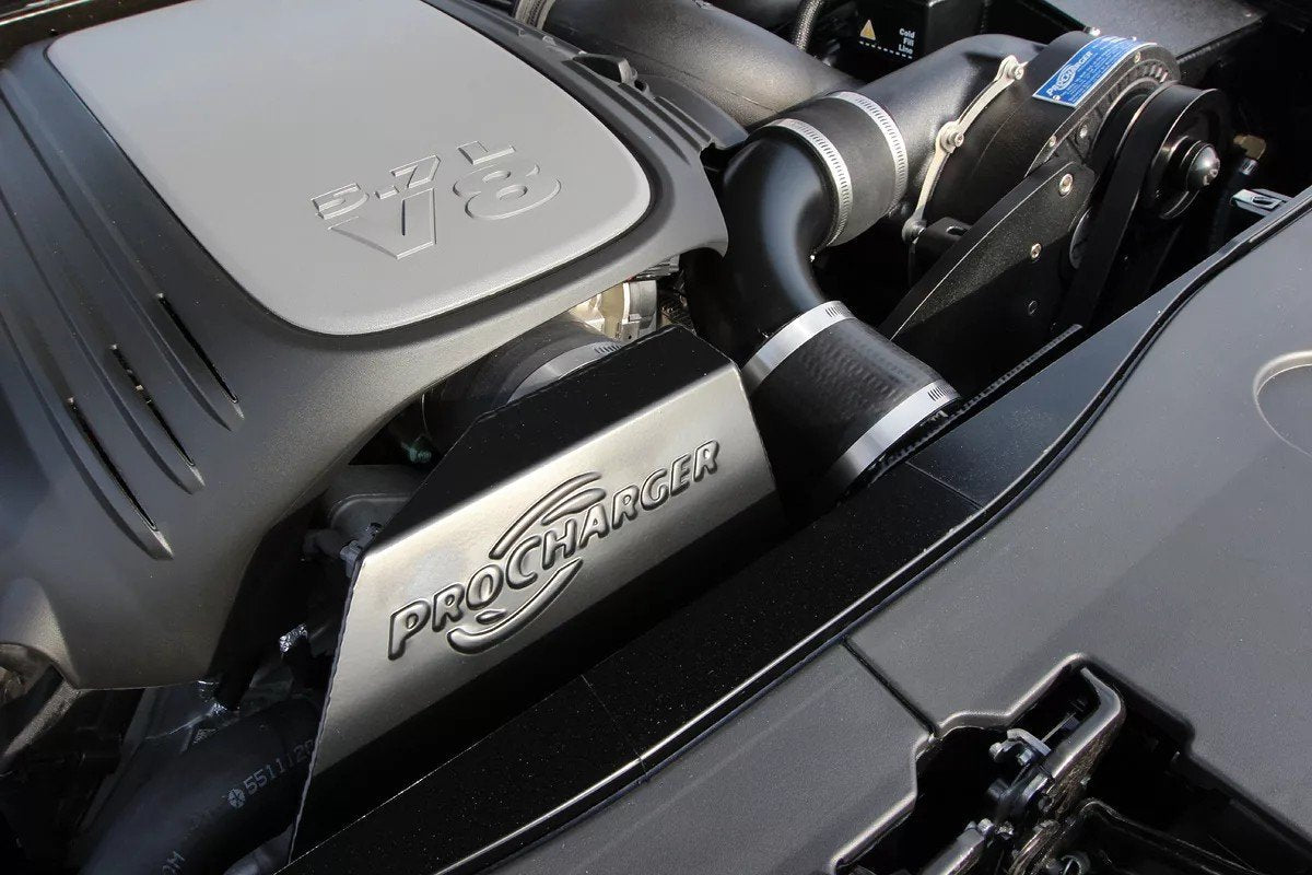 2011-23 Dodge Charger HEMI (5.7) engine bay with ProCharger supercharger