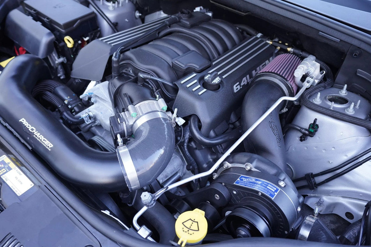 2012-21 Jeep Grand Cherokee (6.4) engine bay with ProCharger supercharger