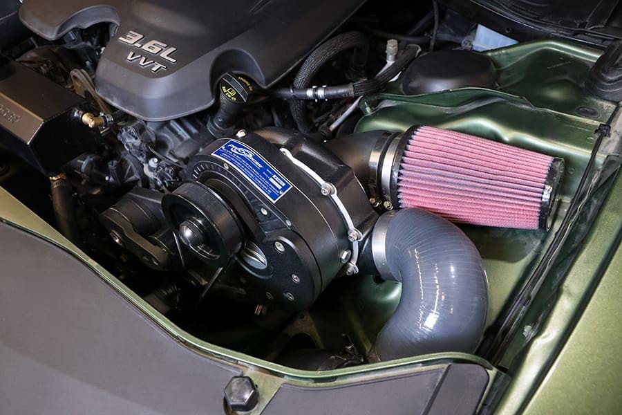 2015-22 Dodge Charger V6 (3.6) engine bay with ProCharger supercharger