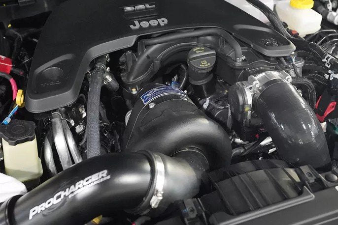 2018-25 Jeep Wrangler JL (3.6) engine bay with ProCharger supercharger